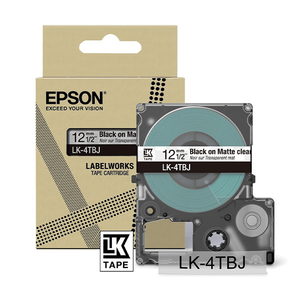 Epson LK-4TBJ cinta mate negra sobre transparente 12 mm (original) – imagen 2