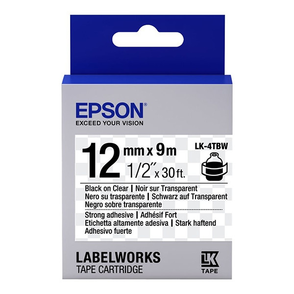 Epson LK-4TBW cinta superadhesiva negro sobre transparente 12 mm (original) C53S654015 083194 - 1