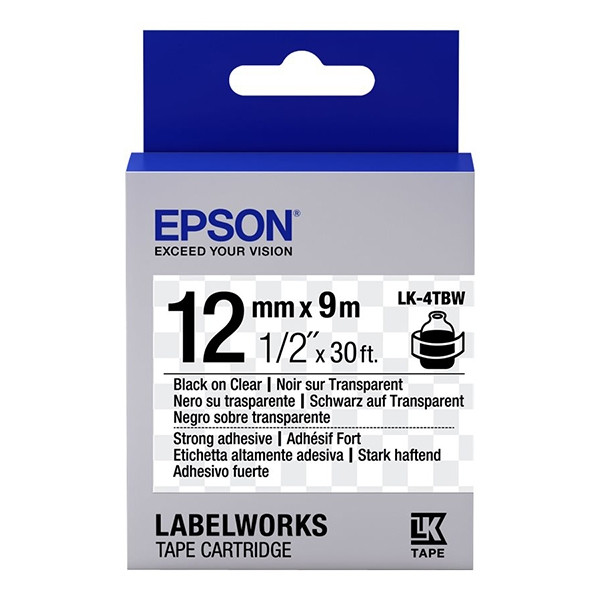 Epson LK-4TBW cinta superadhesiva negro sobre transparente 12 mm (original) C53S654015 083194 - 1