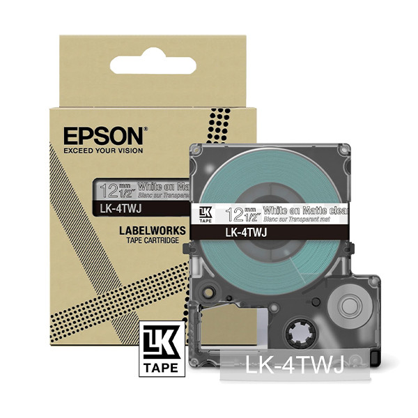Epson LK-4TWJ cinta mate blanca sobre transparente 12 mm (original) C53S672068 084394 - 1