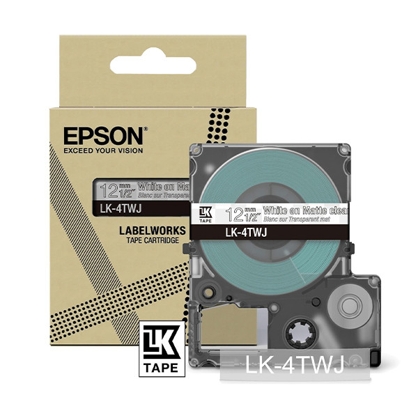 Epson LK-4TWJ cinta mate blanca sobre transparente 12 mm (original)