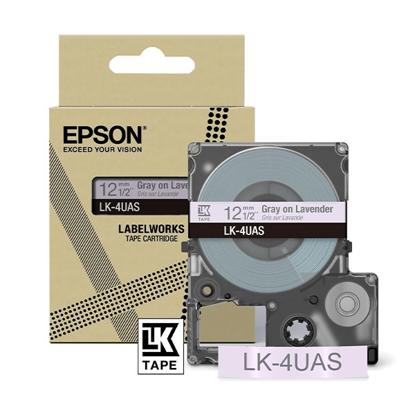 Epson LK-4UAS cinta gris sobre lavanda 12 mm (original) C53S672107 084470 - 1