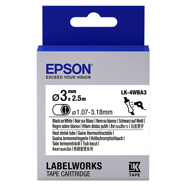 Epson LK-4WBA3 cinta termoretractil negro sobre blanco 3 mm (original) C53S654903 083286 - 1