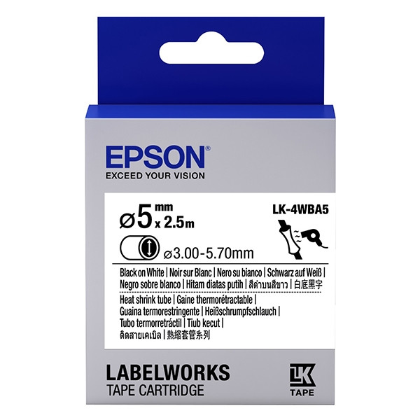 Epson LK-4WBA5 cinta termoretractil negro sobre blanco 5 mm (original) C53S654904 083290 - 1