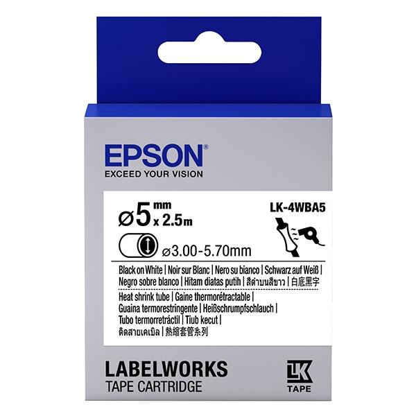 Epson LK-4WBA5 cinta termoretractil negro sobre blanco 5 mm (original) 083290 - 1
