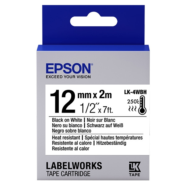 Epson LK-4WBH cinta resistente al calor negro sobre blanco 12 mm (original) C53S654025 083210 - 1