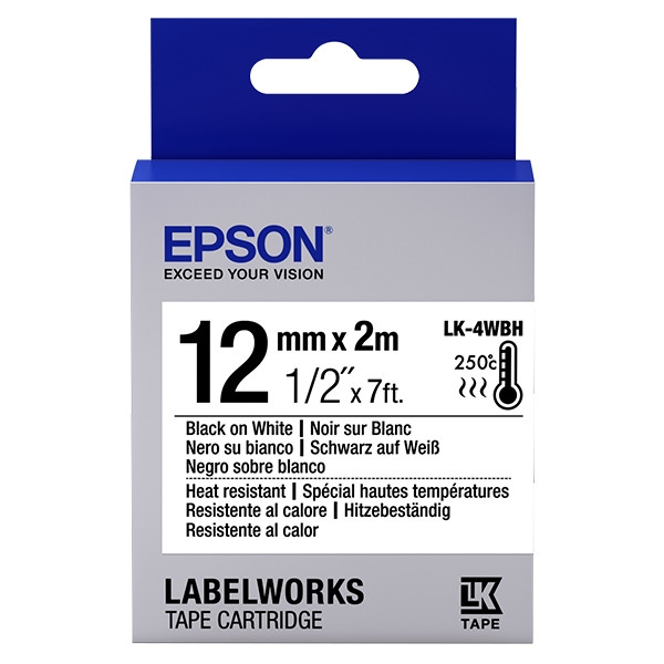 Epson LK-4WBH cinta resistente al calor negro sobre blanco 12 mm (original) 083210 - 1