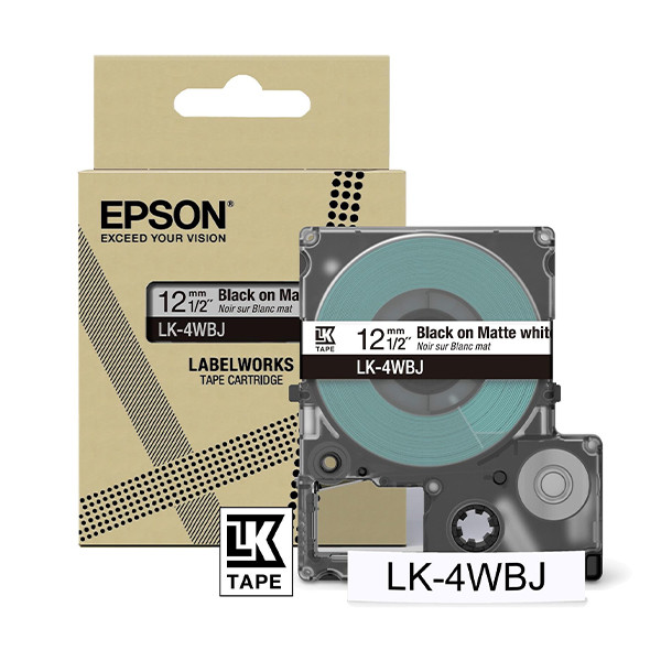 Epson LK-4WBJ cinta mate negro sobre blanco 12 mm (original) C53S672062 084384 - 1