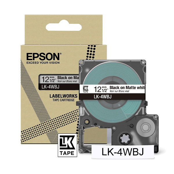 Epson LK-4WBJ cinta mate negro sobre blanco 12 mm (original)