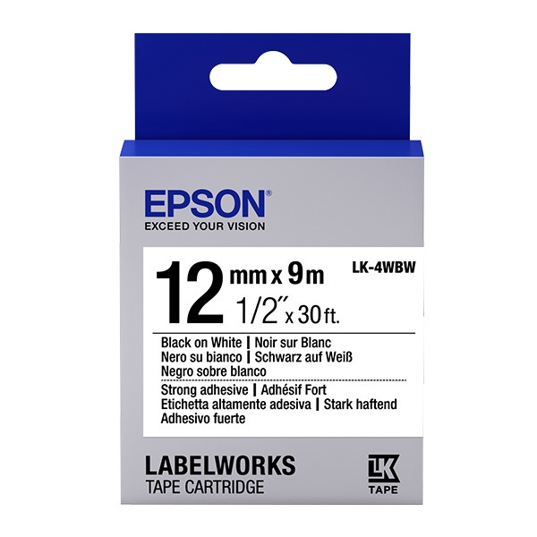 Epson LK-4WBW cinta superadhesiva negro sobre blanco 12 mm (original) C53S654016 083192 - 1
