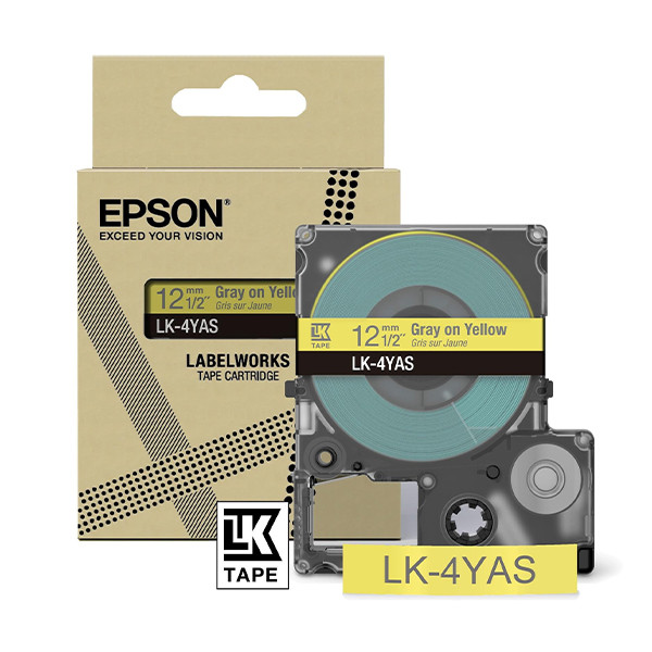 Epson LK-4YAS cinta gris sobre amarillo 12 mm (original) C53S672104 084464 - 1
