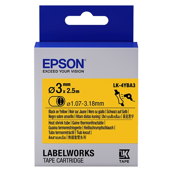 Epson LK-4YBA3 cinta termoretractil negro sobre amarillo 3 mm (original)