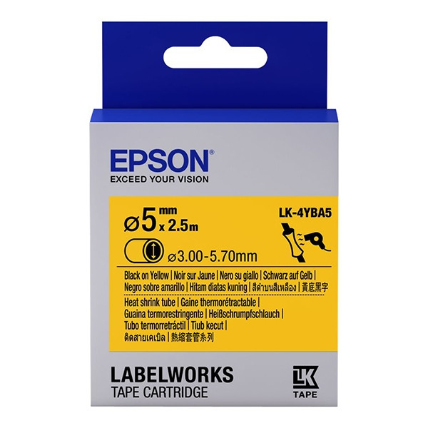 Epson LK-4YBA5 cinta termoretractil negro sobre amarillo 5 mm (original) C53S654906 083292 - 1