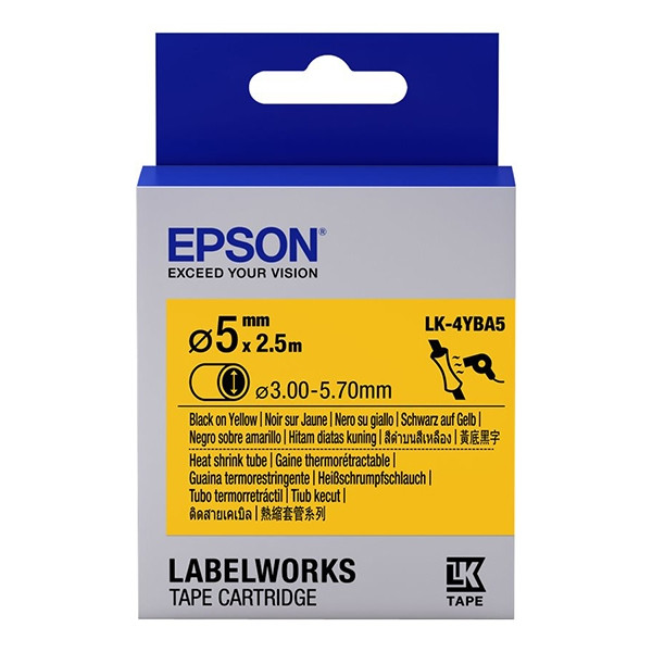 Epson LK-4YBA5 cinta termoretractil negro sobre amarillo 5 mm (original) 083292 - 1