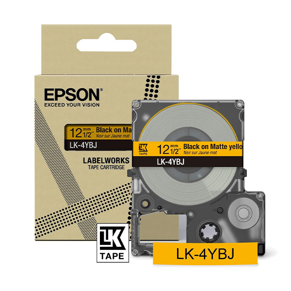 Epson LK-4YBJ cinta mate negro sobre amarillo 12 mm (original) C53S672074 084454 - 1