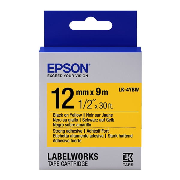 Epson LK-4YBW cinta superadhesiva negro sobre amarillo 12 mm (original) C53S654014 083190 - 1