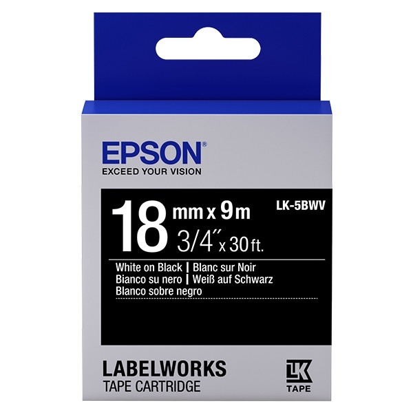 Epson LK-5BWV cinta brillante blanco sobre negro 18 mm (original) C53S655014 083252 - 1