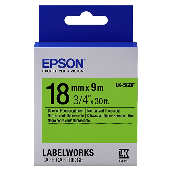 Epson LK-5GBF cinta negro sobre verde fluorescente 18 mm (original) C53S655005 083250 - 1