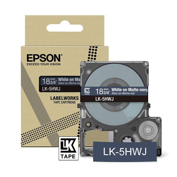 Epson LK-5HWJ cinta mate blanco sobre azul marino 18 mm (original) C53S672085 084424 - 1