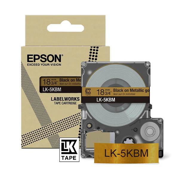 Epson LK-5KBM cinta negra sobre oro metalizado 18 mm (original) C53S672093 084440 - 1