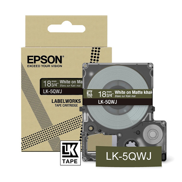 Epson LK-5QWJ cinta mate blanca sobre caqui 18 mm (original) C53S672089 084432 - 1