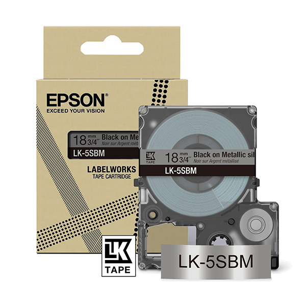 Epson LK-5SBM Cinta negra sobre plata metalizada 18 mm (original) C53S672094 084442 - 1