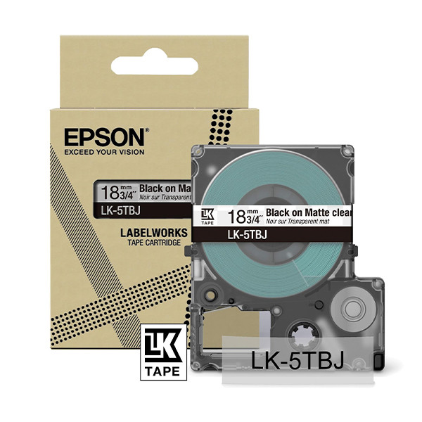 Epson LK-5TBJ cinta mate negra sobre transparente 18 mm (original) C53S672066 084390 - 1