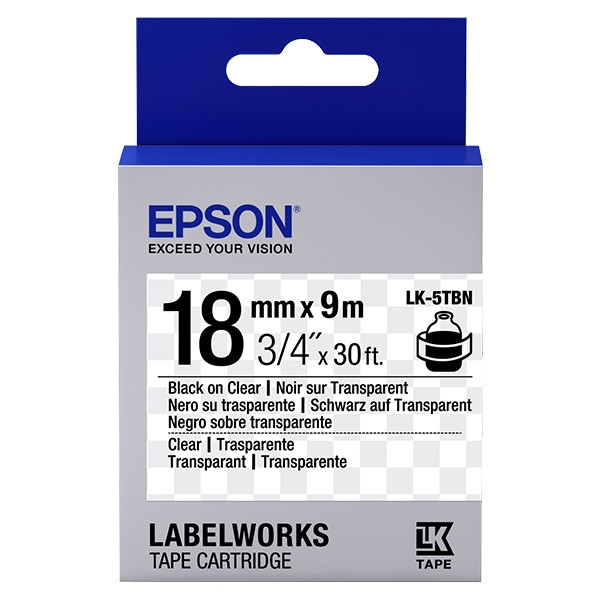 Epson LK-5TBN cinta negro sobre transparente 18 mm (original) C53S655008 083232 - 1