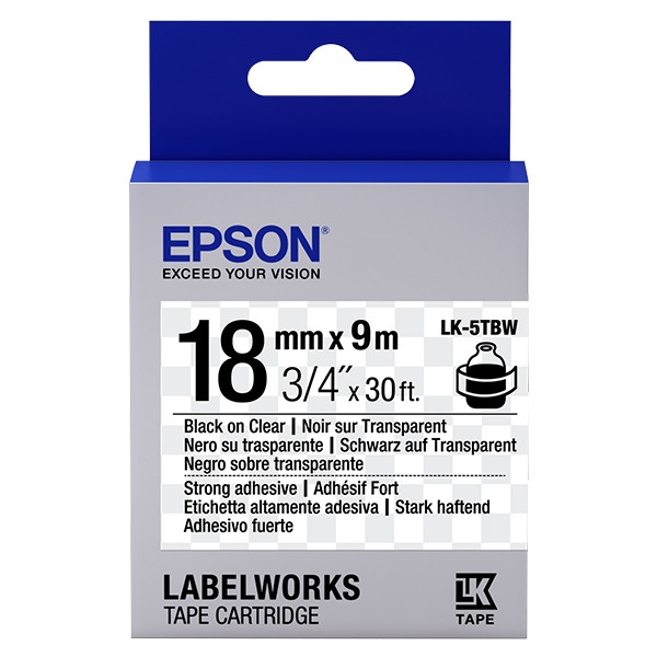 Epson LK-5TBW cinta superadhesiva negro sobre transparente 18 mm (original) C53S655011 083244 - 1
