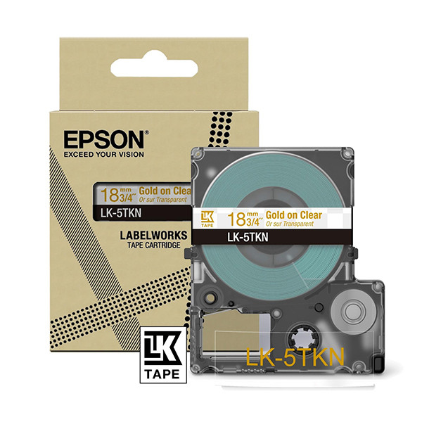 Epson LK-5TKN cinta dorada sobre metalizado transparente 18 mm (original) C53S672097 084448 - 1