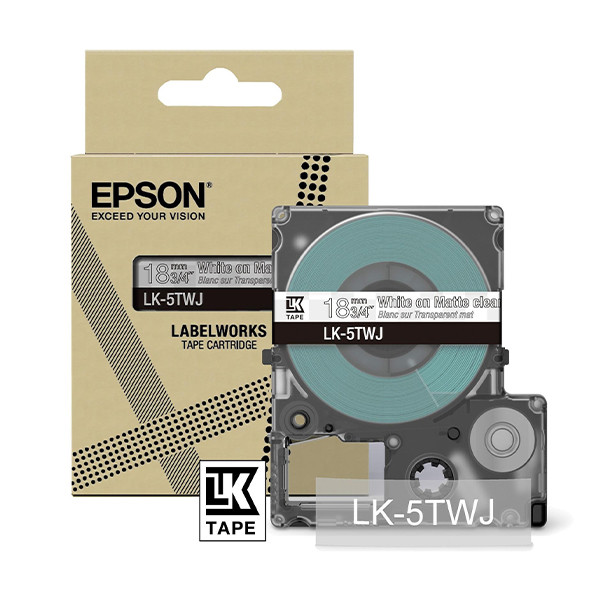 Epson LK-5TWJ cinta mate blanca sobre transparente 18 mm (original) C53S672069 084396 - 1