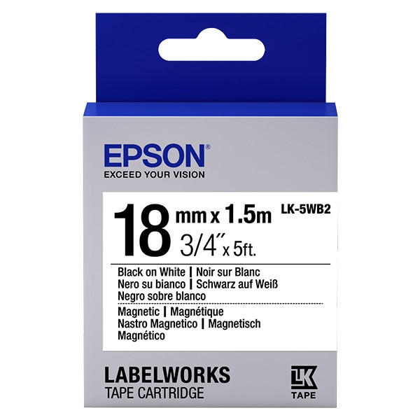 Epson LK-5WB2 cinta magnetica negro sobre blanco 18 mm (original) C53S655001 083258 - 1