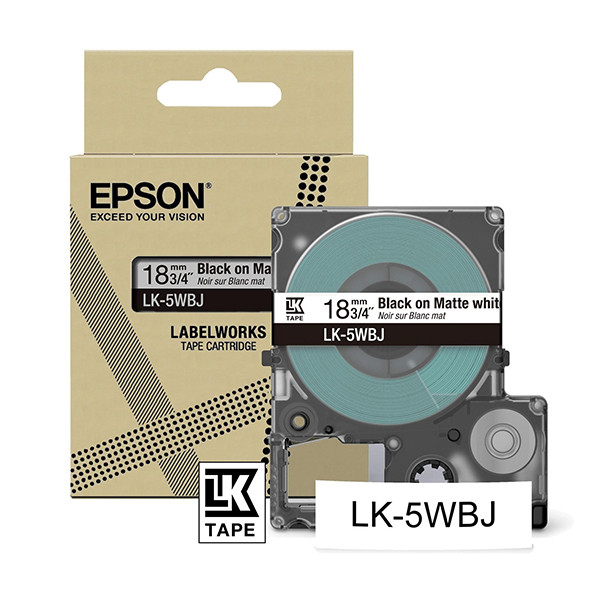 Epson LK-5WBJ cinta mate negro sobre blanco 18 mm (original) C53S672063 084386 - 1