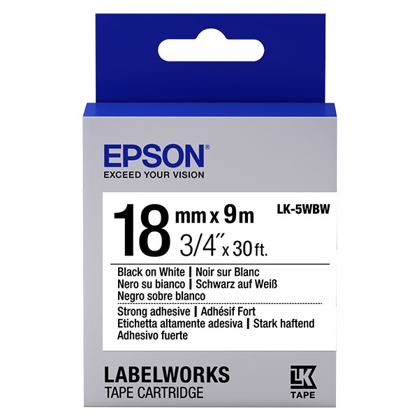 Epson LK-5WBW cinta superadhesiva negro sobre blanco 18 mm (original) C53S655012 083246 - 1