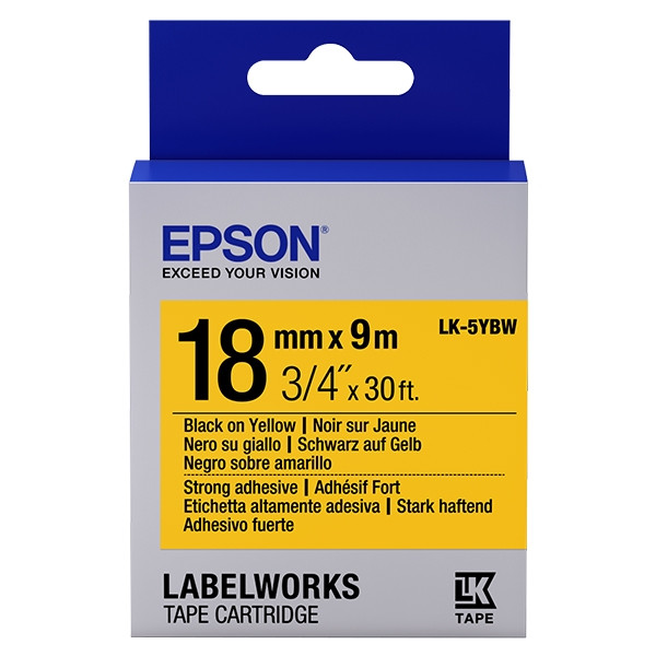 Epson LK-5YBW cinta superadhesiva negro sobre amarillo 18 mm (original)