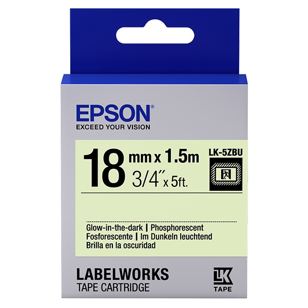 Epson LK-5ZBU cinta brillo en la oscuridad negro sobre neon 18 mm (original) C53S655015 083230 - 1