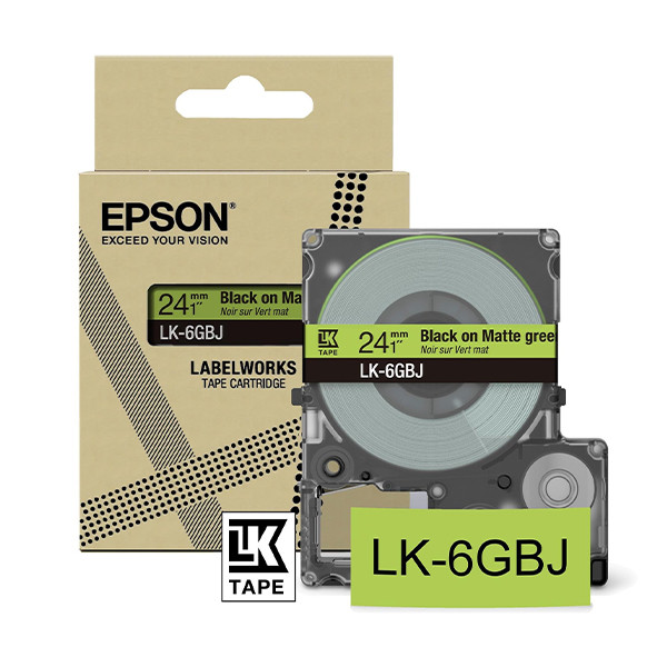 Epson LK-6GBJ cinta mate negra sobre verde 24 mm (original) C53S672079 084472 - 1