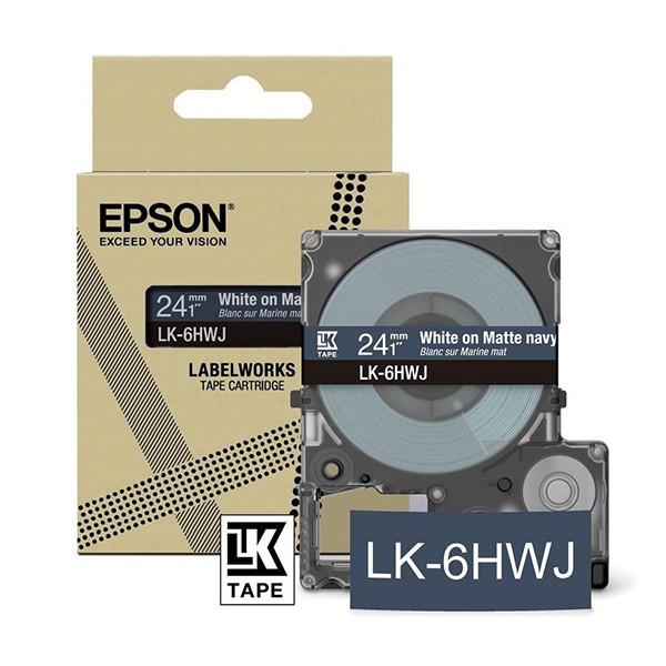 Epson LK-6HWJ cinta mate blanco sobre azul marino 24 mm (original) C53S672086 084426 - 1