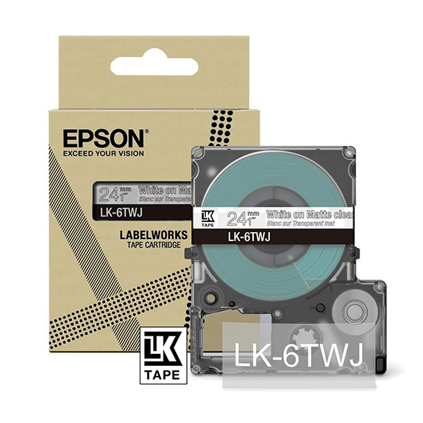 Epson LK-6TWJ cinta mate blanca sobre transparente 24 mm (original)