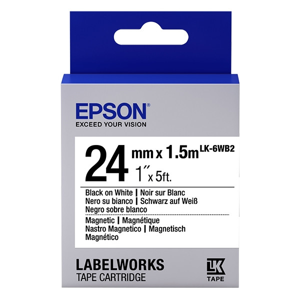 Epson LK-6WB2 cinta magnetica negro sobre blanco 24 mm (original) C53S656003 083270 - 1