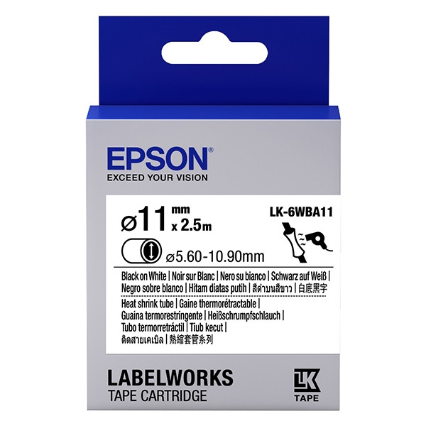 Epson LK-6WBA11 cinta termoretractil negro sobre blanco 11 mm (original) C53S656902 083294 - 1