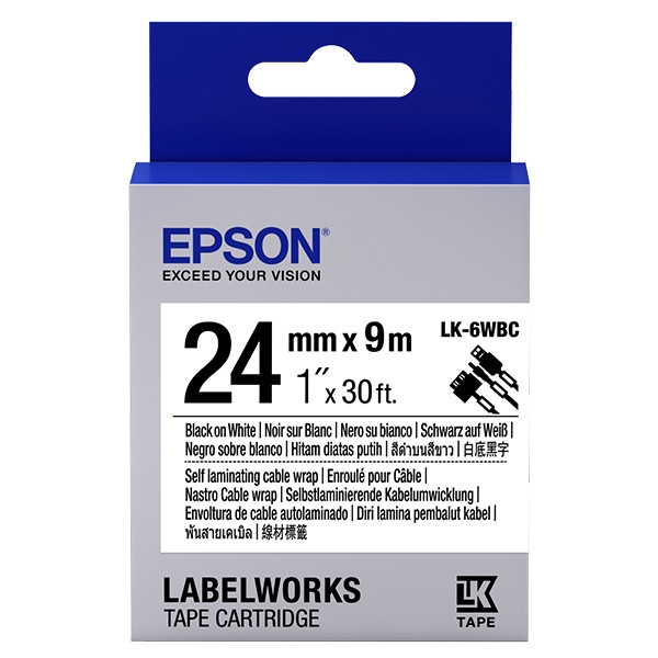 Epson LK-6WBC cinta para cables negro sobre blanco 24 mm (original) C53S656901 083260 - 1