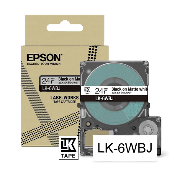 Epson LK-6WBJ cinta mate negro sobre blanco 24 mm (original) C53S672064 084388 - 1