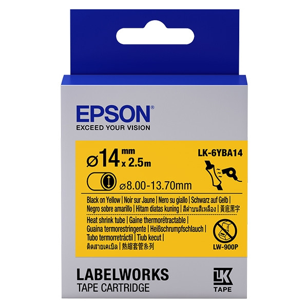 Epson LK-6YBA14 cinta termoretractil negro sobre amarillo 14 mm (original) C53S656905 083298 - 1