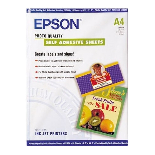 Epson S041106 papel para inyección de tinta Photo Quality autoadhesivo | 167 gramos | A4 | 10 hojas C13S041106 064642 - 1