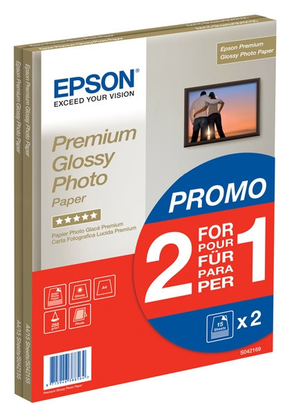 Epson S042169 papel fotográfico Premium Glossy 255 g/m2 A4 (2 x 15 hojas) C13S042169 064637 - 1
