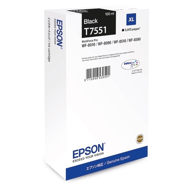 Epson T7551 cartucho de tinta negro XL (original) C13T755140 026680 - 1