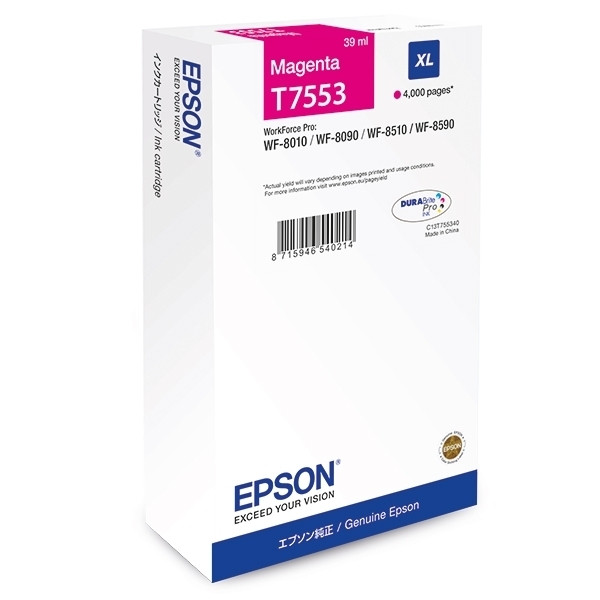 Epson T7553 cartucho de tinta magenta XL (original) C13T755340 026684 - 1