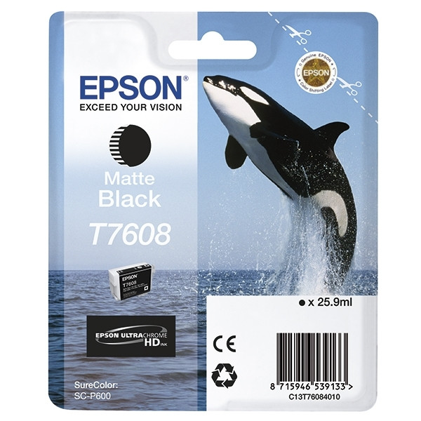 Epson T7608 cartucho de tinta negro mate (original) C13T76084010 026736 - 1