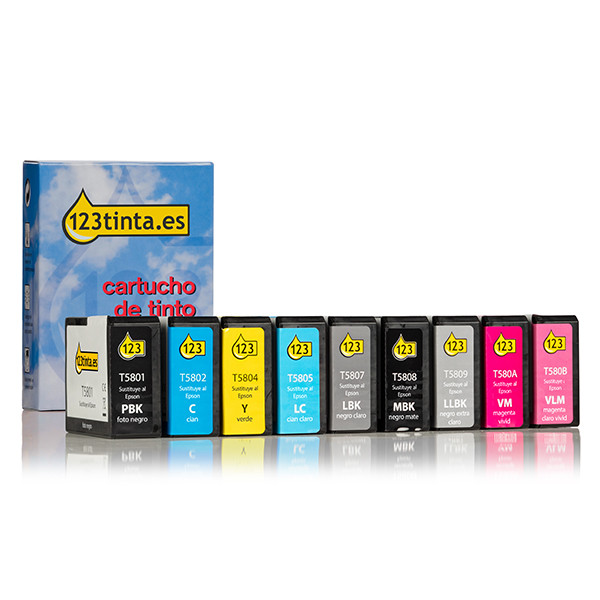 Epson serie T580 cartuchos de tinta (marca 123tinta) | Pack 4 negros + 7 colores 127064 - 1